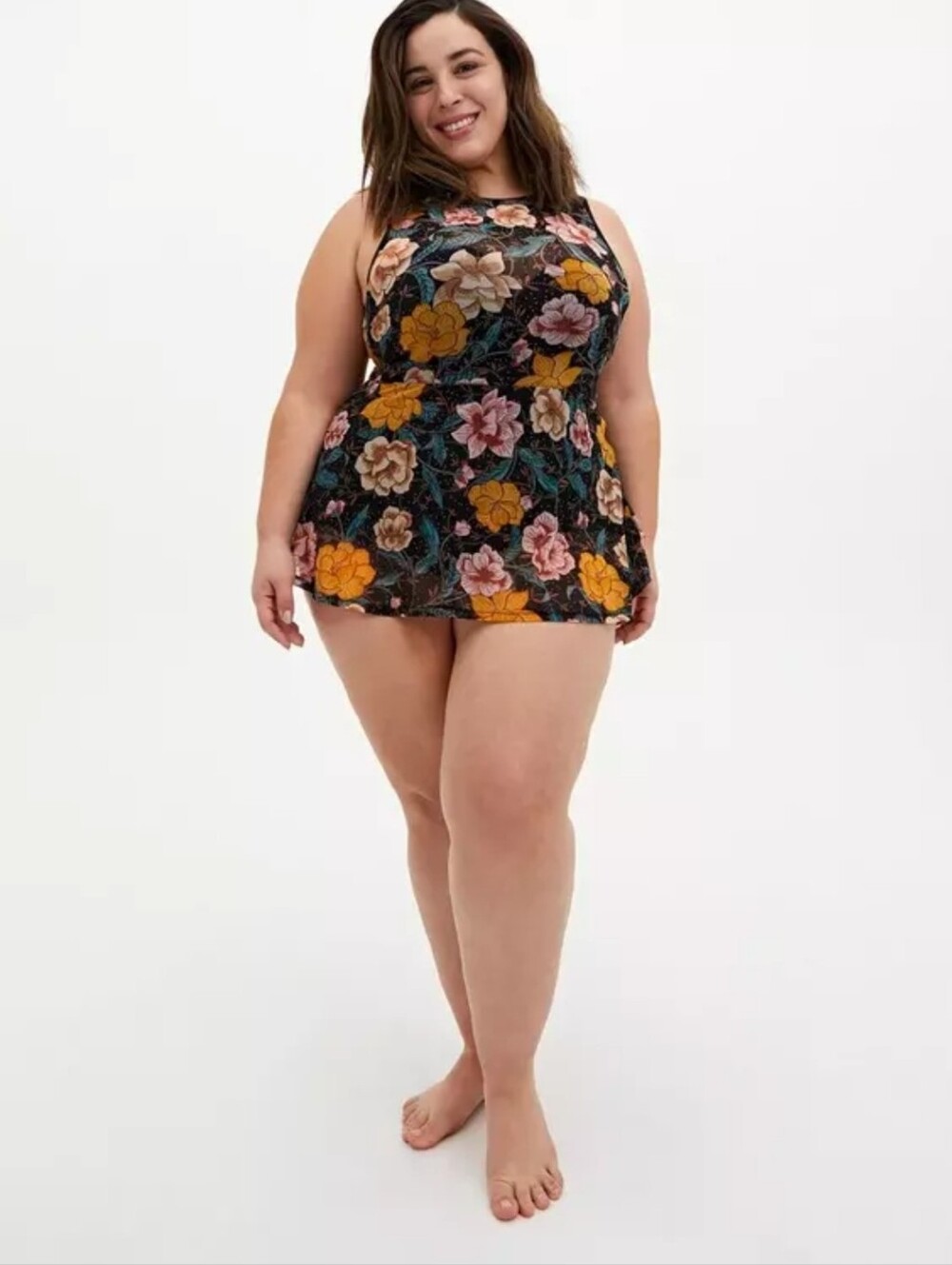 TORRID Plus Size 2 Underwire Short Mesh Overlay Swim Dress With Brief Floral